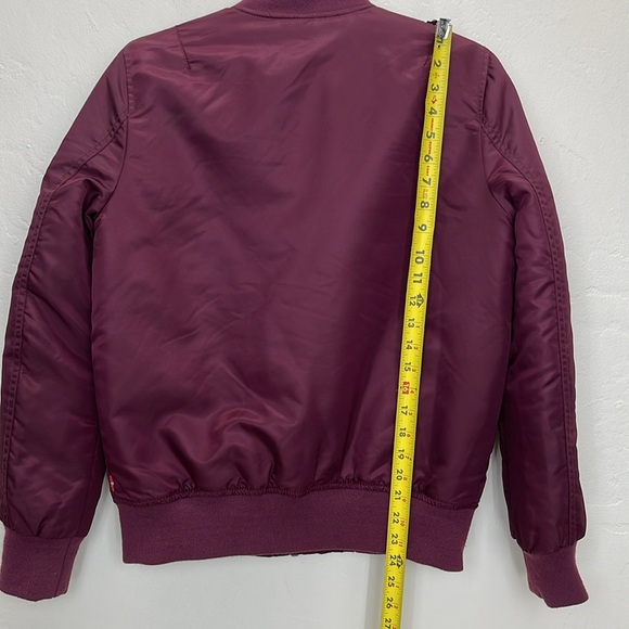 Levis Womens Bomber Jacket Burgundy  Lined Sz S - Picture 4 of 13